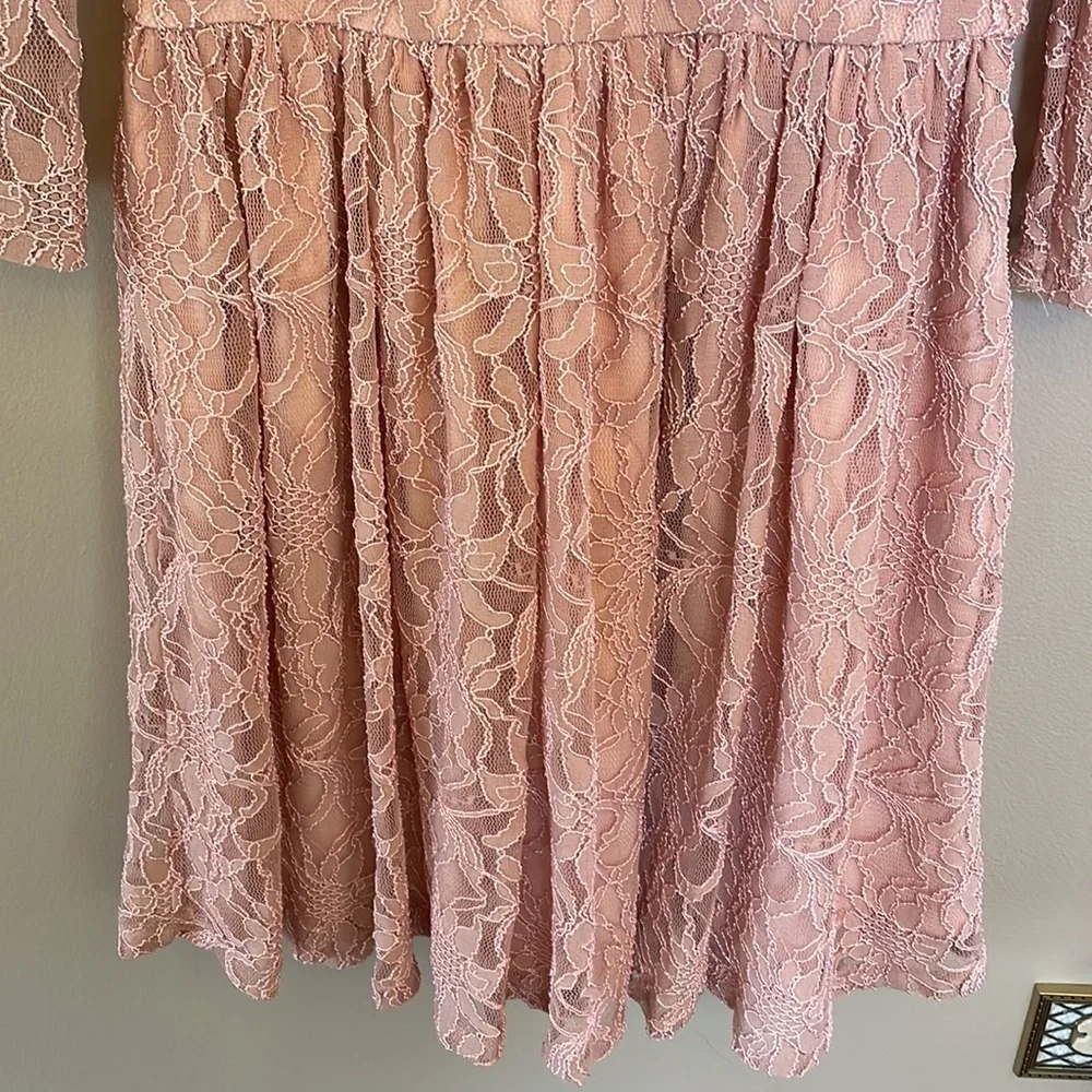Pippa & Julie girls long sleeve LACE stretch formal dress blush pink size 14